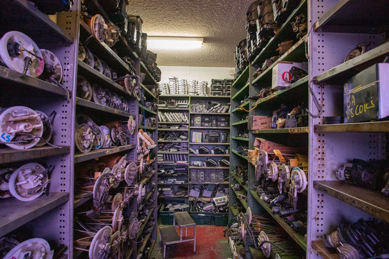 Parts shelving at Wales Car Parts